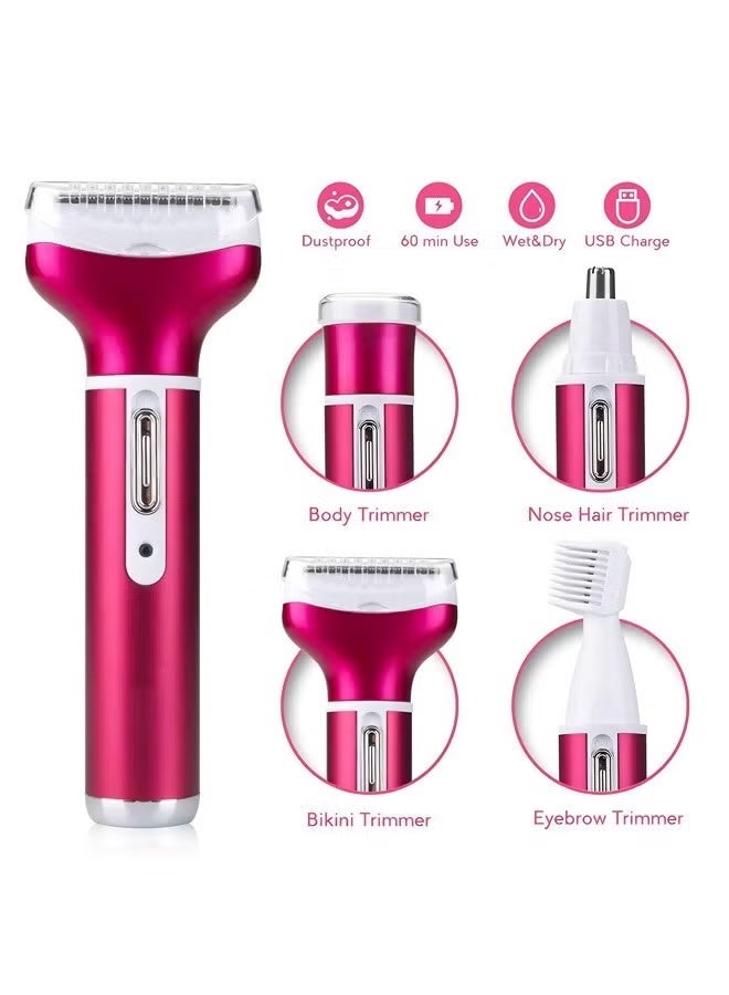 Purrhappy 4-in-1 Hair Remover Set, USB Electric Rechargeable Razor, Cordless Painless Epilator with Replaceable Bikini Trimmer/Nose Hair Trimmer/Eyebrow Shaper, Wet & Dry Epilator for Face / Legs/ Underarms/ Bikini, USB Rechargeable for Women, Men, Adults, Child (Purple 2W) - Image 4